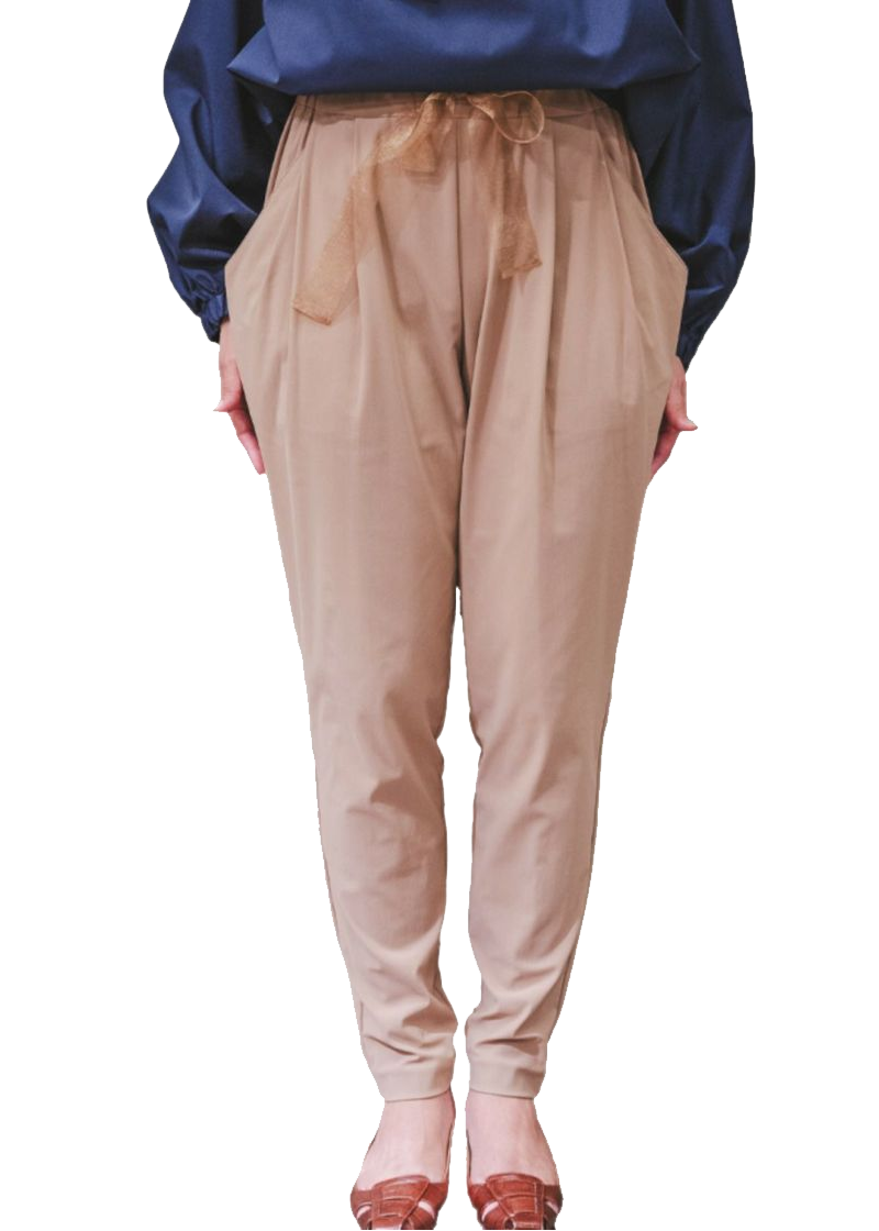 テーパードパンツ　オーガンジーリボン　BE