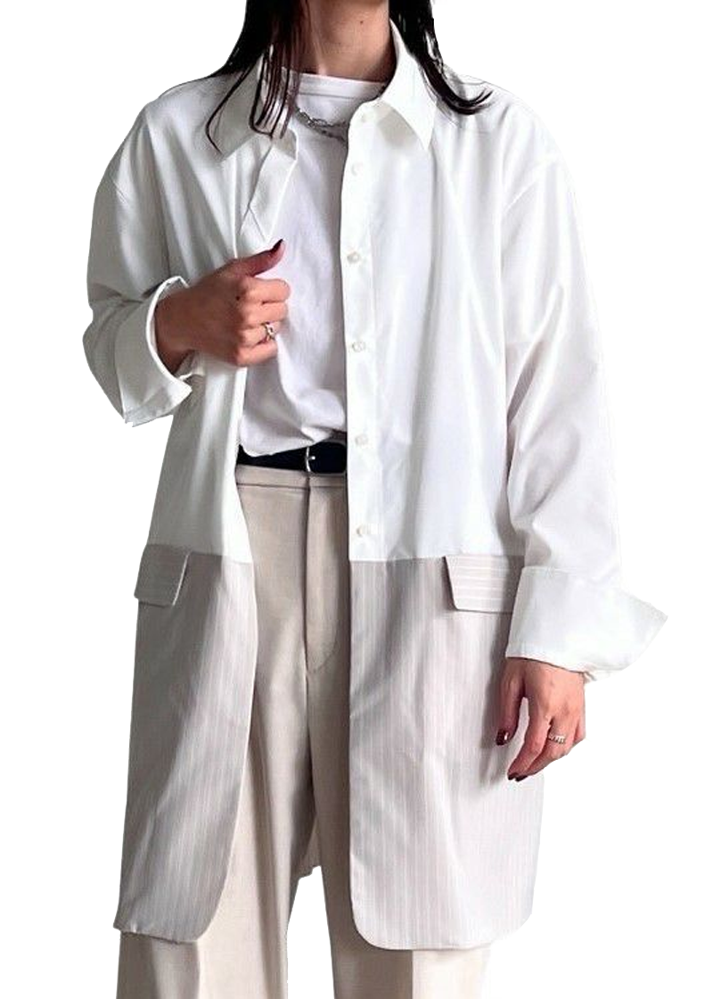 ストライプ切替チュニック丈シャツ