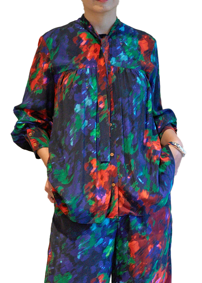 ブラウスヨークギャザー細タイ付イペカ